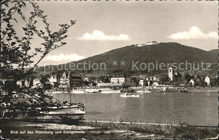 Petersberg Koenigswinter Uferpartie am Rhein Dampfer Schloss