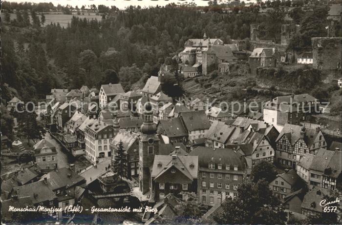 Monschau Montjoie NRW Gesamtansicht mit Burg Perle der Nordeifel