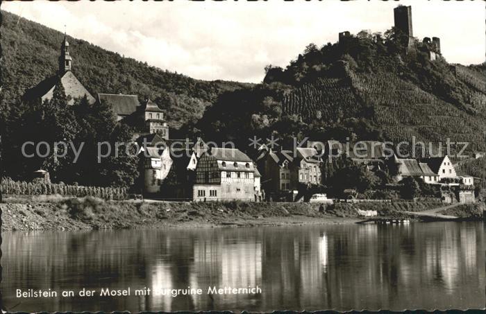 Beilstein Mosel Ortsansicht mit Kirche Burgruine Metternich