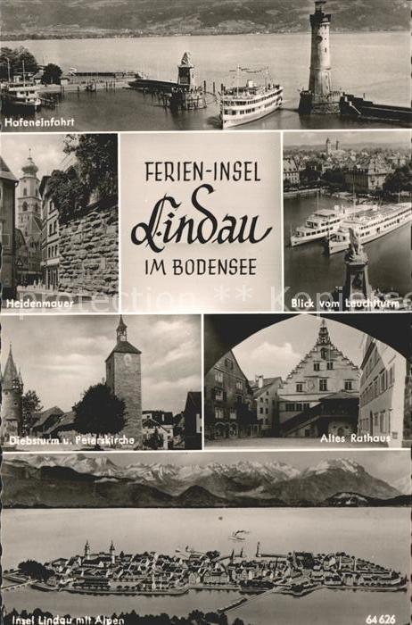 Lindau Bodensee Hafeneinfahrt Heidenmauer Leuchtturm Diebsturm Kirche Rathaus Al