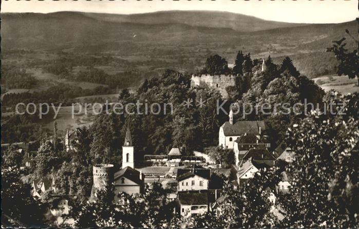 Lindenfels Odenwald Teilansicht mit Burgruine Turm Kirche Hoehenluftkurort
