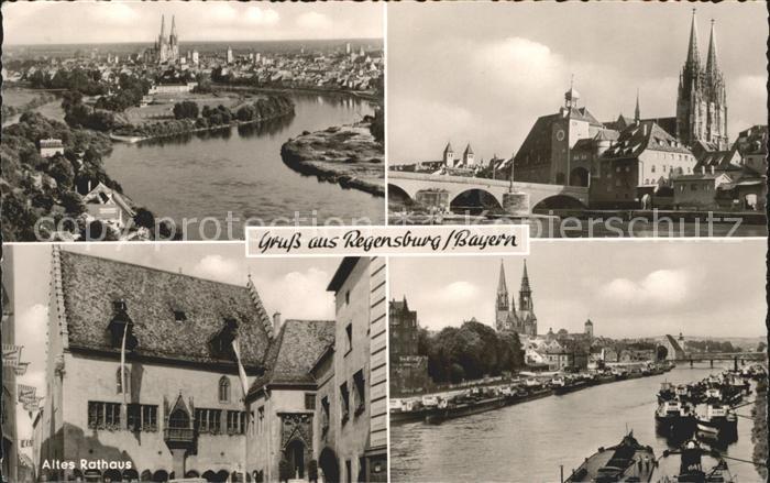 REGENSBURG Bayern Gesamtansicht Dom St Peter Donau Bruecke Altes Rathaus