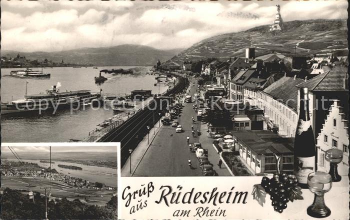 Ruedesheim Rhein Uferstrasse Dampfer Seilbahn Niederwalddenkmal