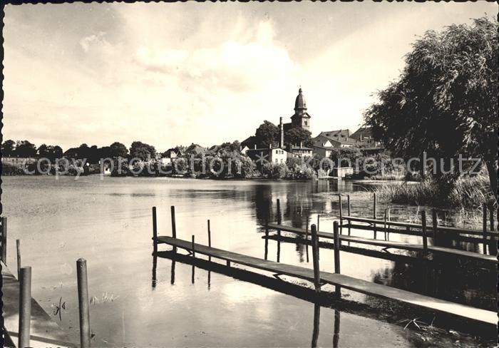Waren Mueritz Tiefwarensee Steg Blick zur Kirche