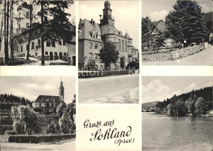 Sohland Spree Teilansichten Rathaus Kirche Partie am Fluss Handabzug