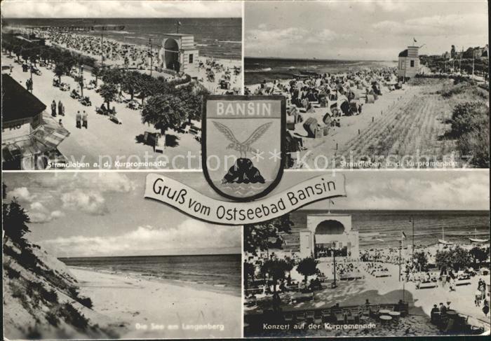 Bansin Ostseebad Strandleben Kurpromenade Konzert Wappen Handabzug