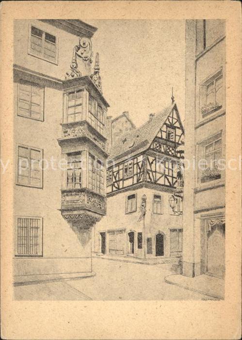 Mainz Rhein Erker des alten Gymnasium Kuenstlerkarte