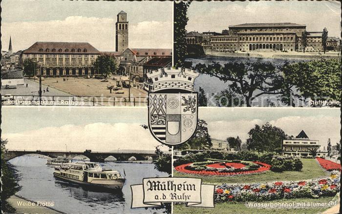Muelheim Ruhr Rathausmarkt Rathaus Stadthalle Weisse Flotte Wasserbahnhof Blumen