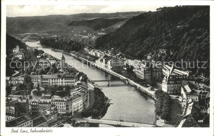 Bad Ems Panorama Blick lahnabwaerts Bruecke