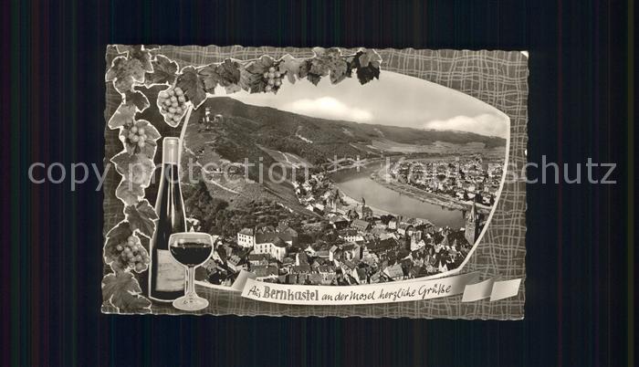 BERNKASTEL-KUES Berncastel Rheinland-Pfalz Panorama Mosel Weinberge Weinflasche