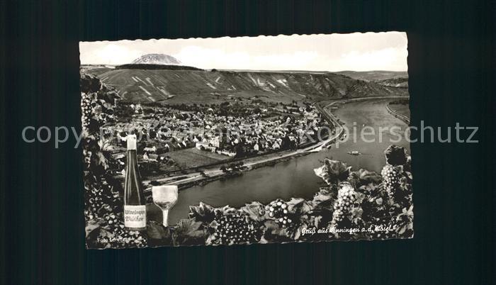 Winningen Mosel Panorama Weinanbaugebiet Wiege der Winzerfeste Weinflasche