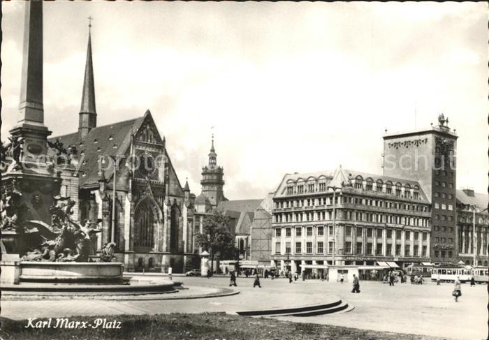 LEIPZIG Sachsen Karl Marx Platz Brunnen Kirche Messestadt