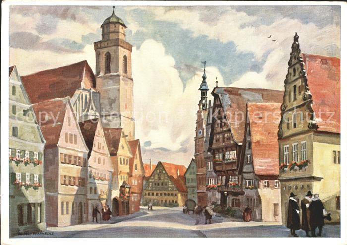 Dinkelsbuehl Weinmarkt Hauptmarkt Kuenstlerkarte Nr 10 oelgemaelde R Warnecke