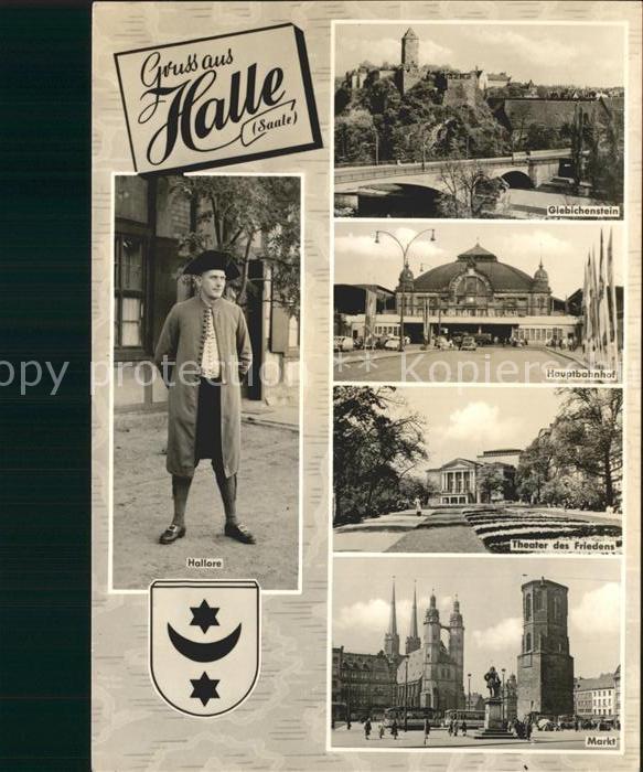 Halle Saale Hallore Giebichenstein Hauptbahnhof Theater des Friedens Markt Wappe