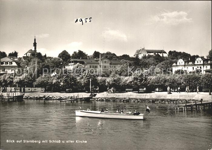 Starnberg Starnbergersee Bayern Uferpartie Starnberger See Boot Schloss Kirche