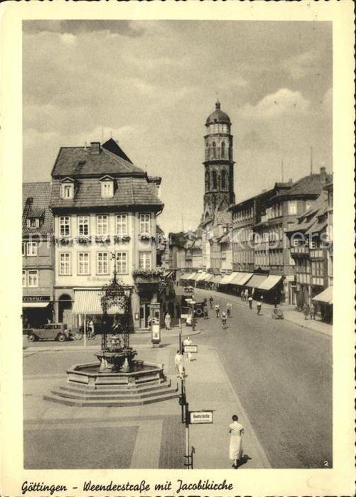 Goettingen Niedersachsen Weenderstrasse mit Jacobikirche Brunnen