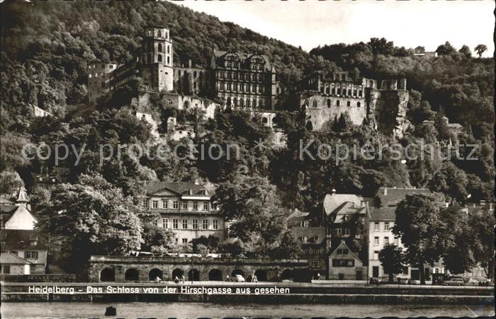 Heidelberg Neckar Schloss von der Hirschgasse aus gesehen