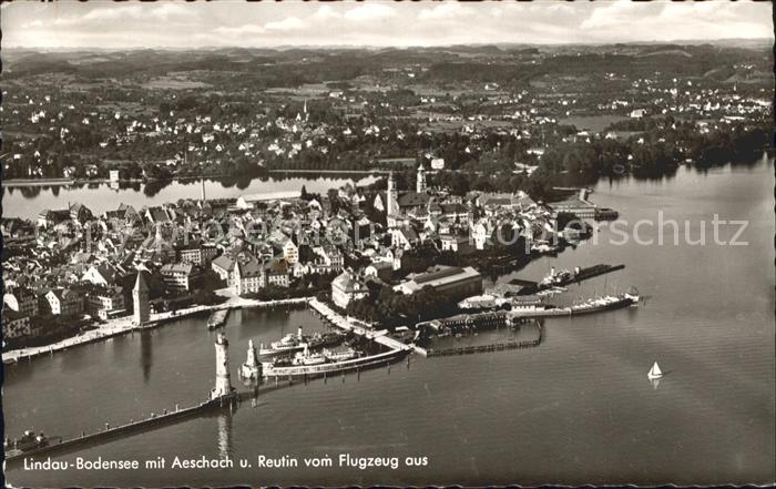 Lindau Bodensee Hafen mit Aeschach und Reutin Fliegeraufnahme