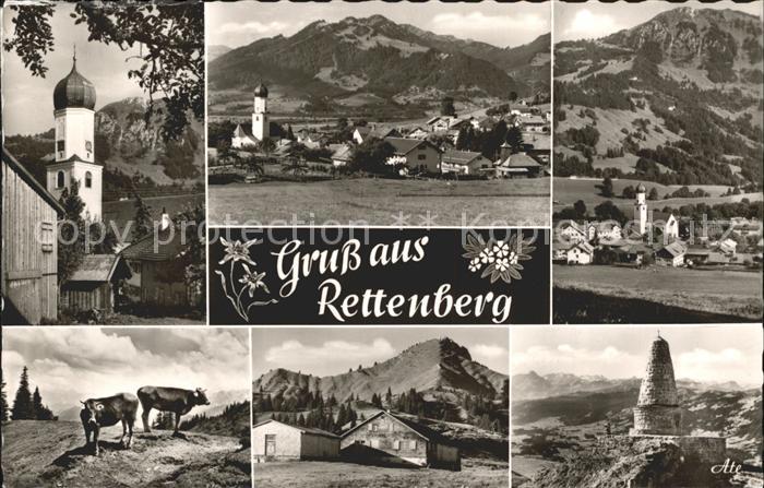 Rettenberg Oberallgaeu Ortsansicht mit Kirche Allgaeuer Alpen Kuehe Edelweiss Be