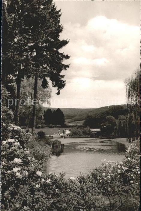 Bad Pyrmont Kurpark mit weisser Bruecke