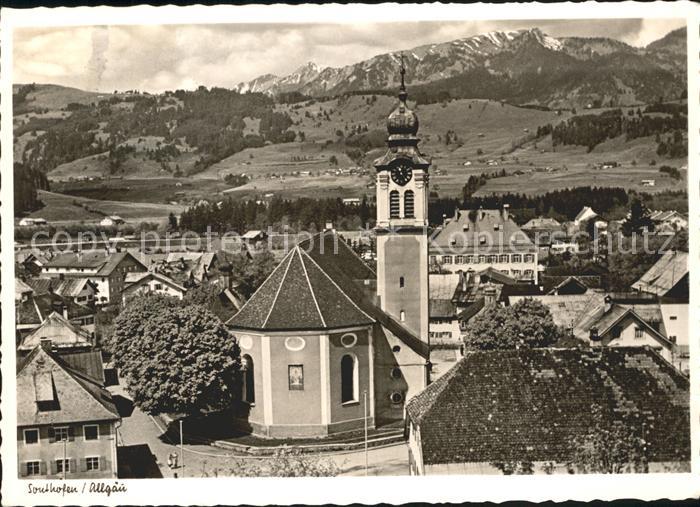 Sonthofen Oberallgaeu Ortsansicht mit Kirche Alpenpanorama