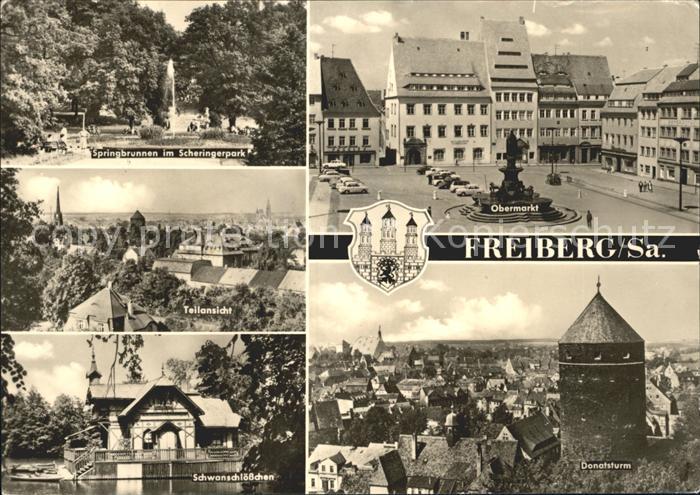 Freiberg Sachsen Springbrunnen Scheringerpark Obermarkt Donatsturm Schwanschloes
