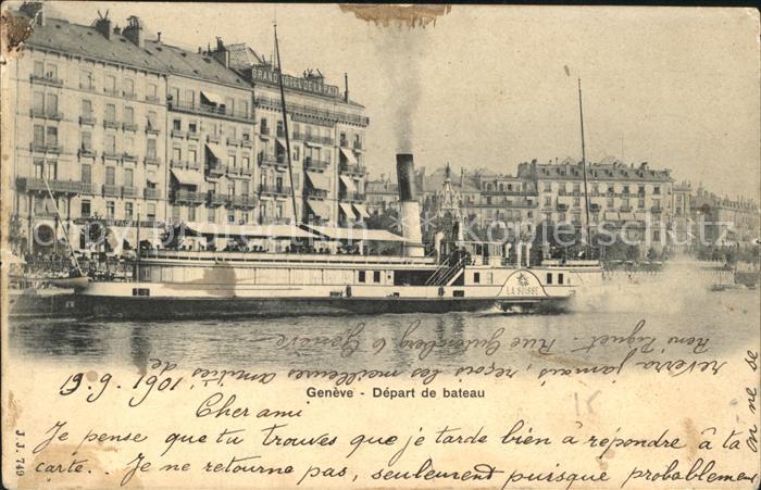 Dampfer Seitenrad La Suisse Geneve Depart de bateau