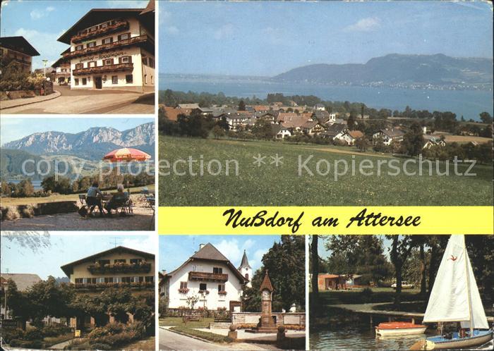 Nussdorf Attersee Panorama Gasthof Ragginger Terrasse Dorfmotiv Segelboot