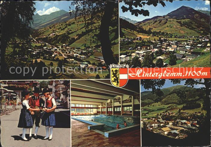 Hinterglemm Saalbach mit Talschluss Zwoelferkogel Trachten Hallenbad Schattberg
