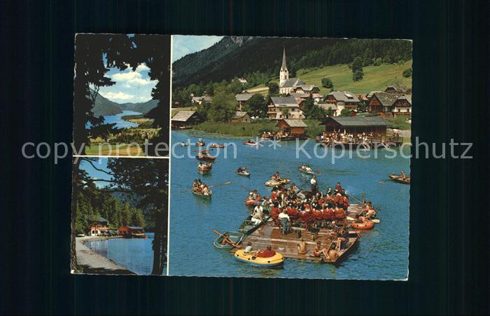 Weissensee Kaernten Panorama Ortsansicht Flossfahrt Bootspartien