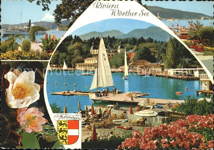 Woerthersee Teilansichten Strandpartie Segelschiffe