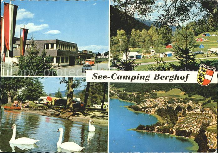 Landskron Kaernten See Camping Berghof Ossiachersee Schwaene Fliegeraufnahme