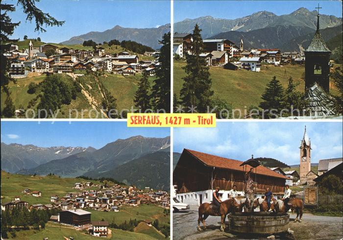 Serfaus Tirol Panorama Ortsansicht Brunnen Pferdetraenke