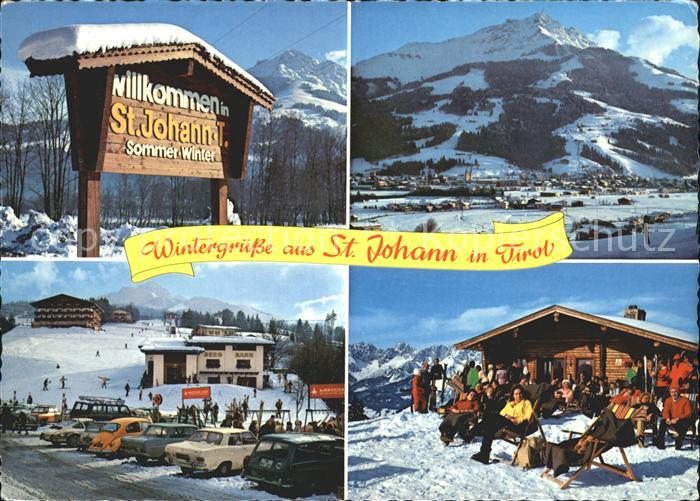 St Johann Tirol Motiv mit Kitzbueheler Horn Totalansicht Bergbahn Harschbuehelhu