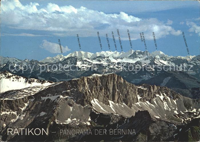 Raetikon Blick von der Sulzfluh auf Schweizer Alpen mit Albula und Berninagruppe