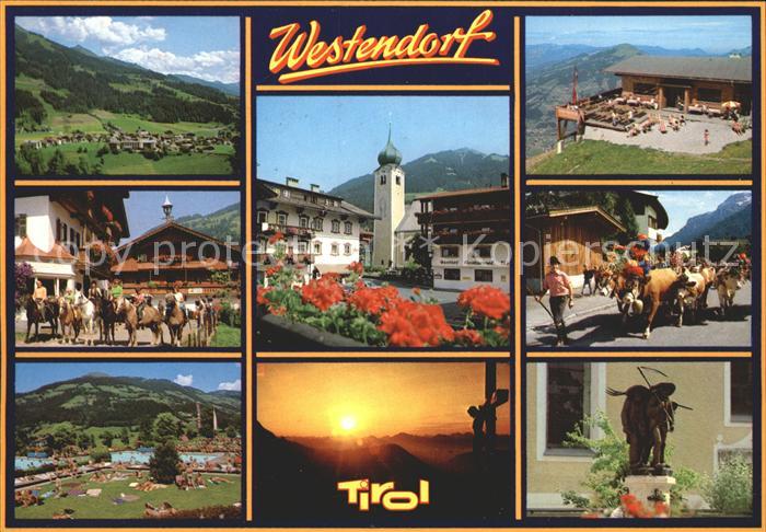 Westendorf Tirol Panorama Kirche Pferdesport Viehtrieb Schwimmbad Statue