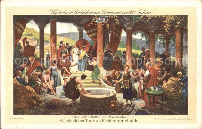 Wiesbaden Badeleben Roemerzeit Fichtelnadelbaeder Gemaelde Rathaus