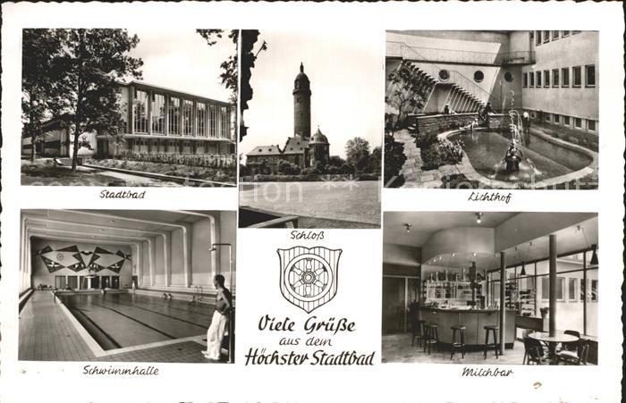 Hoechst Main Stadtbad Schwimmhalle Lichthof Milchbar Schloss