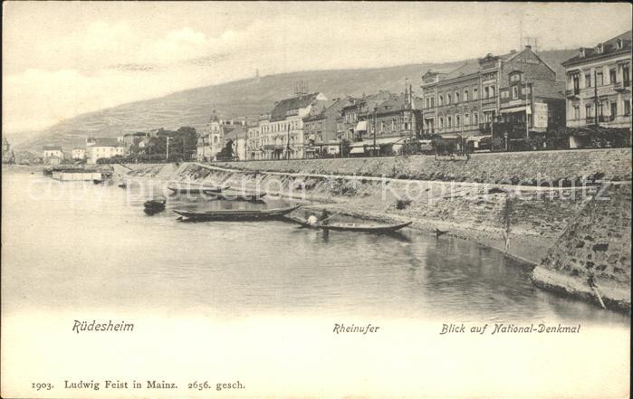 Ruedesheim Rhein Rheinufer mit Blick auf das Nationaldenkmal