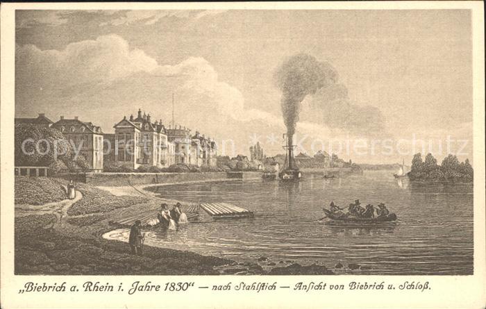 Biebrich Katzenelnbogen mit Schloss nach Stahlstich