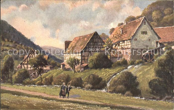 Waldbrunn Odenwald Muehlen im Hoellgrund Kuenstlerkarte