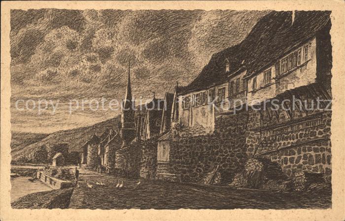 Hirschhorn Neckar Lauer mit Stadtmauer Kuenstlerkarte