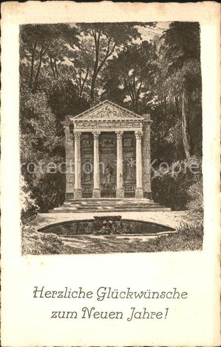 Schwetzingen Minervatempel Neujahrskarte nach Originalradierung Rudi Muellers