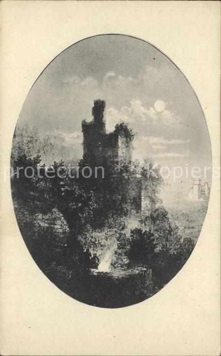 Neckarsteinach Schwalbennest Burgruine Kuenstlerkarte