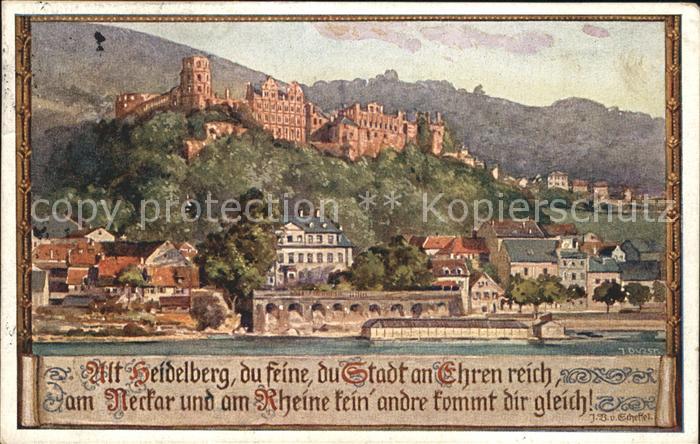 Heidelberg Neckar Schloss Alt Heidelberg Gedicht Scheffel Kuenstlerkarte