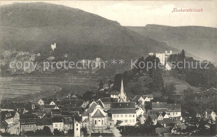 Neckarsteinach Ortsansicht mit Burgen