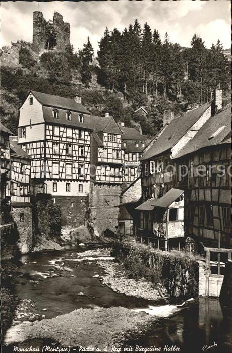 Monschau Montjoie NRW Partie an der Rur Burgruine Haller Fachwerkhaus