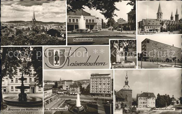 Kaiserslautern Kirche Fackelrondell Postamt Brunnen Rathaus Wappen