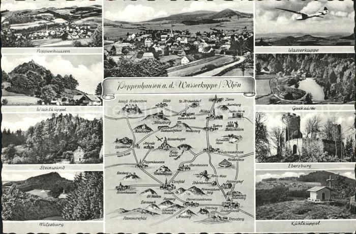 Poppenhausen Wasserkuppe und Umgebung Burgruine See Segelflugzeug Landkarte