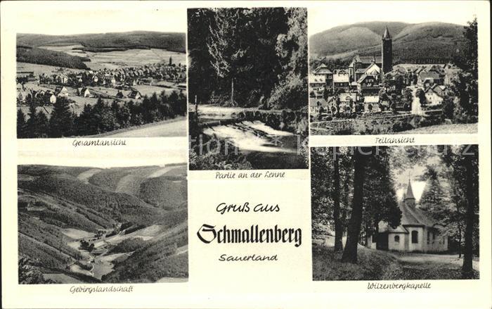 Schmallenberg Gesamtansicht Teilansicht Wilzenbergkapelle Gebirgslandschaft Lenn